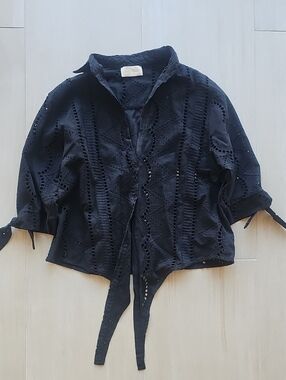 Pop Saint Barth Black Eyelet Tie-Front Women's Top